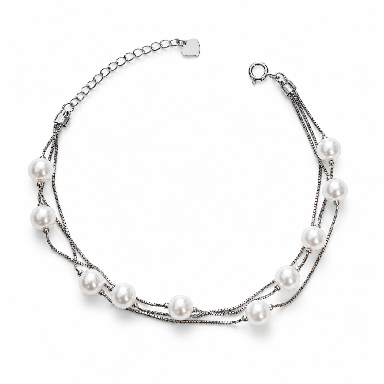 Silvanya Multi-Layer Pearl Cascade Sterling Silver Bracelet