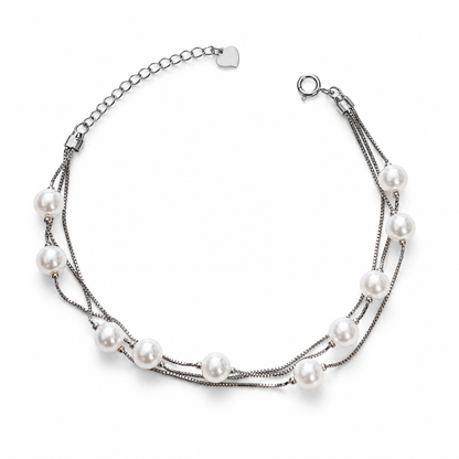 Silvanya Multi-Layer Pearl Cascade Sterling Silver Bracelet
