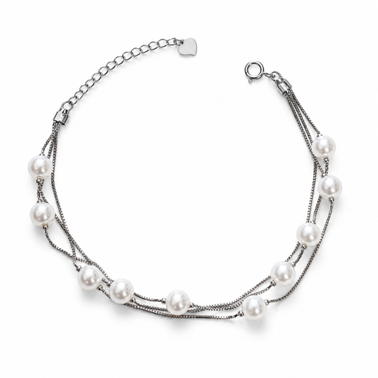 Silvanya Multi-Layer Pearl Cascade Sterling Silver Bracelet