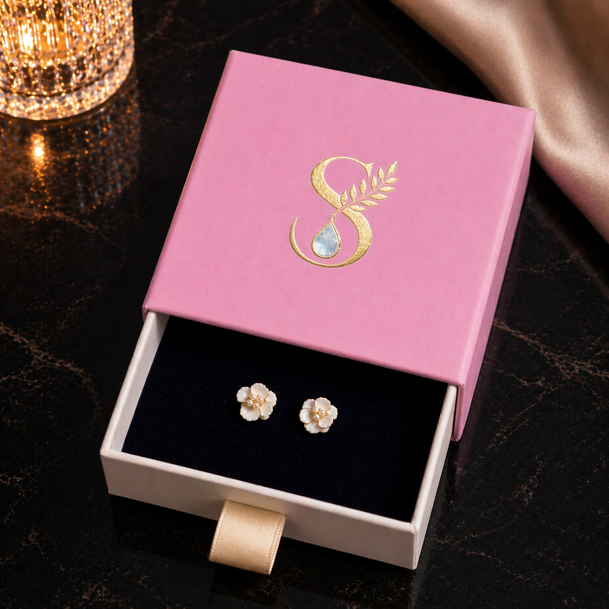 Ivory Blossom Pearl Stud Earrings in Gold Finish