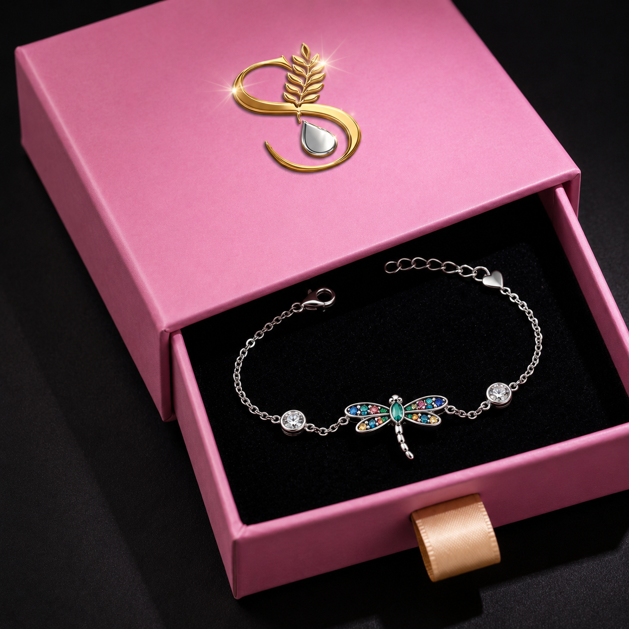 Silvanya Multicolor Dragonfly Charm Sterling Silver Bracelet