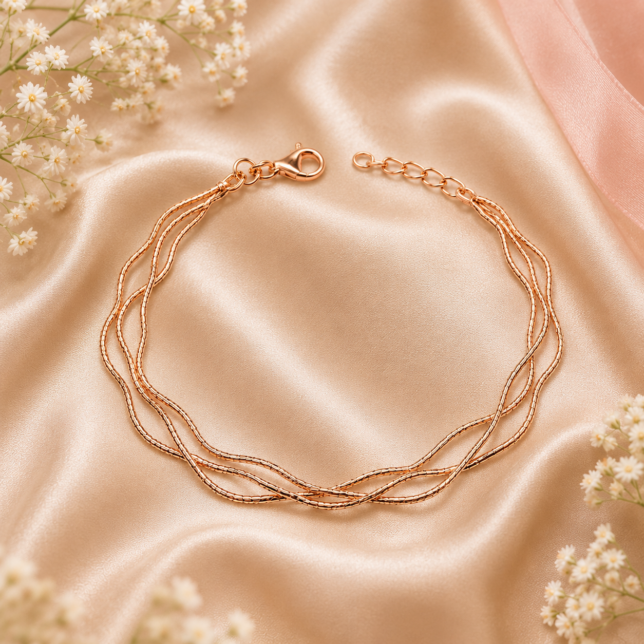 Silvanya Rose Gold Multi-Layer Wave Chain Sterling Silver Bracelet