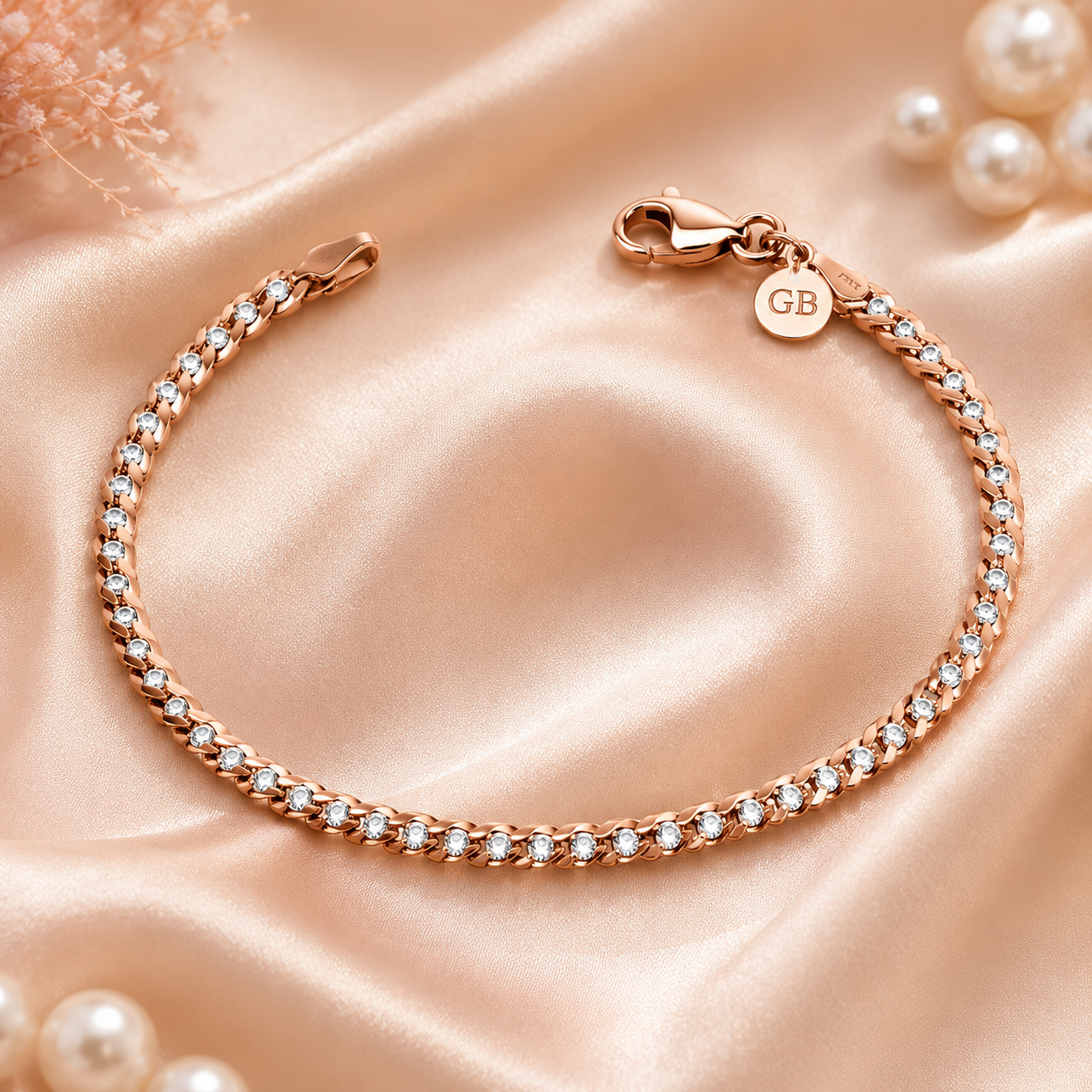 Silvanya Rose Gold Crystal Link Sterling Silver Bracelet