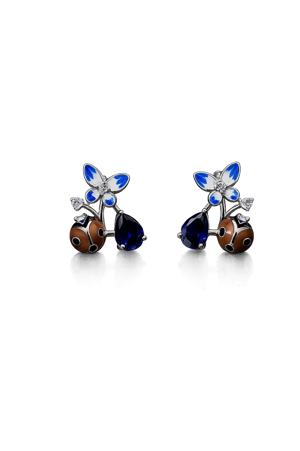 Enchanted Butterfly & Ladybug Blue Drop Earrings in Sterling Silver