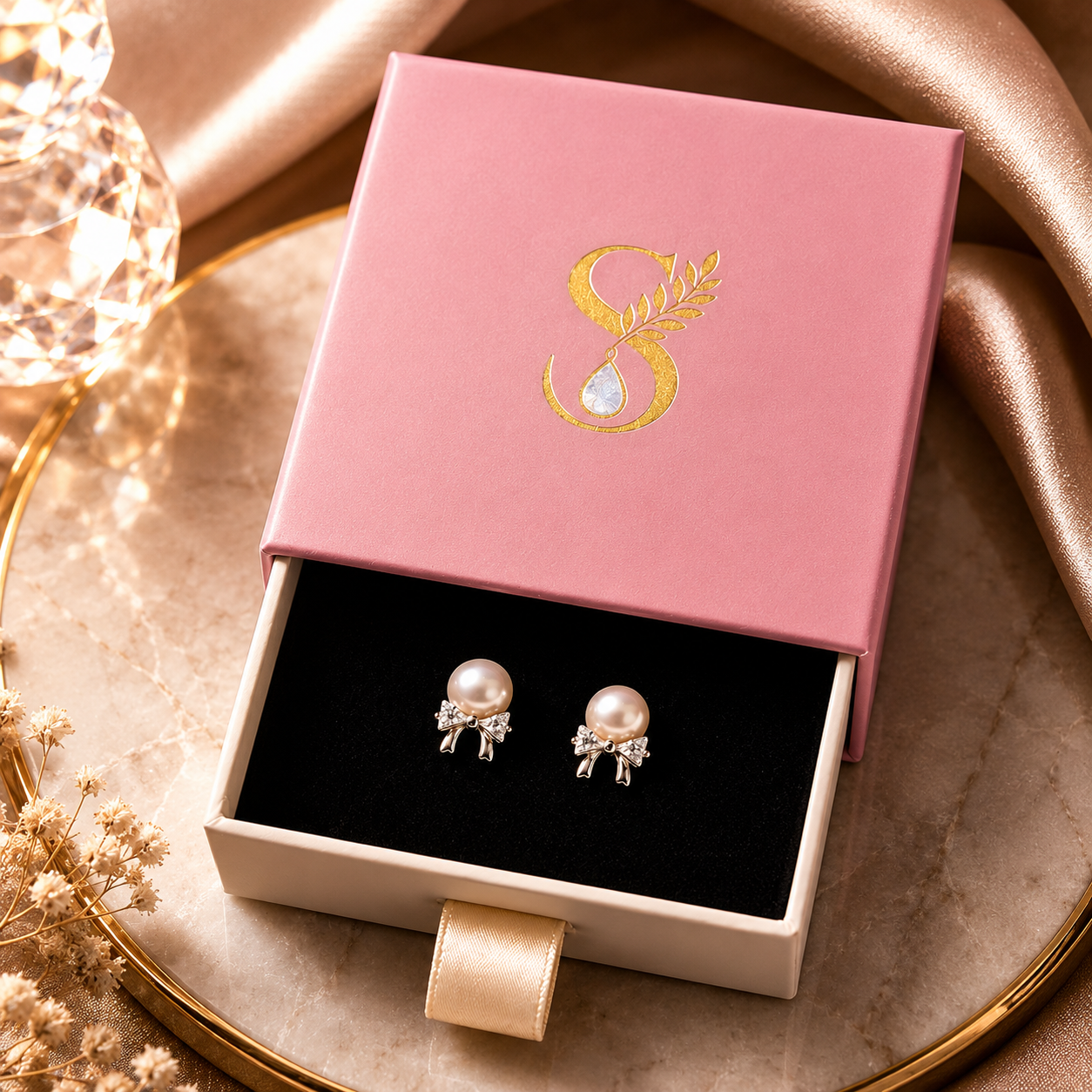925 sterling silver pearl bow stud earrings with sparkling CZ stones