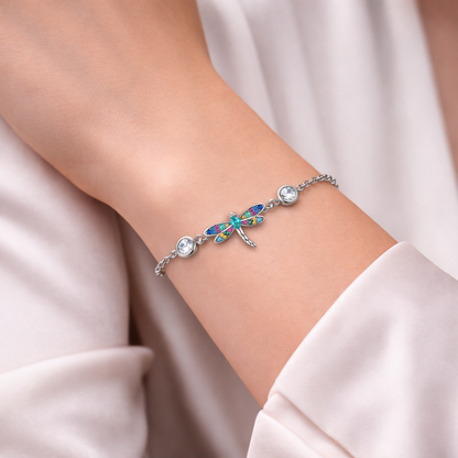 Silvanya Multicolor Dragonfly Charm Sterling Silver Bracelet
