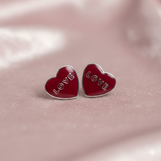 Sterling Silver Heart "LOVE" Stud Earrings