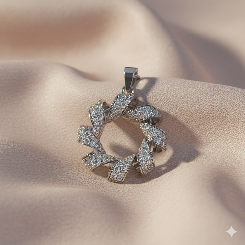 Sterling Silver CZ Twisted Wreath Pendant Necklace ! Silvanya