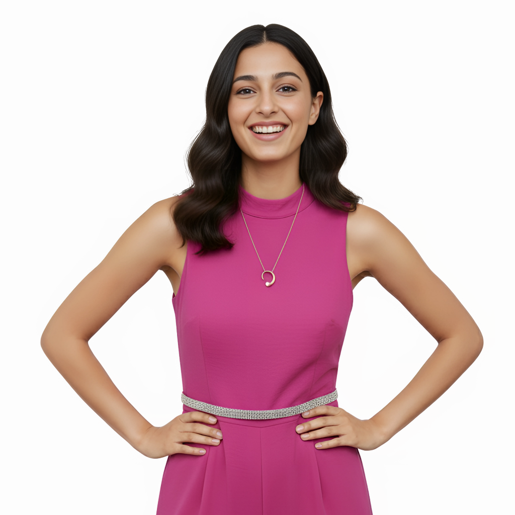 Rose Gold Crescent Pendant Necklace with CZ Stone