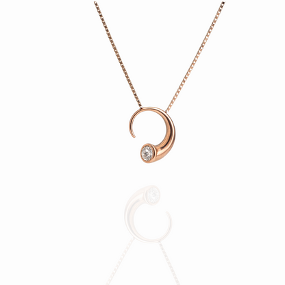 Rose Gold Crescent Pendant Necklace with CZ Stone