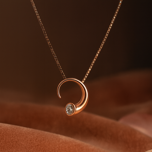 Rose Gold Crescent Pendant Necklace with CZ Stone