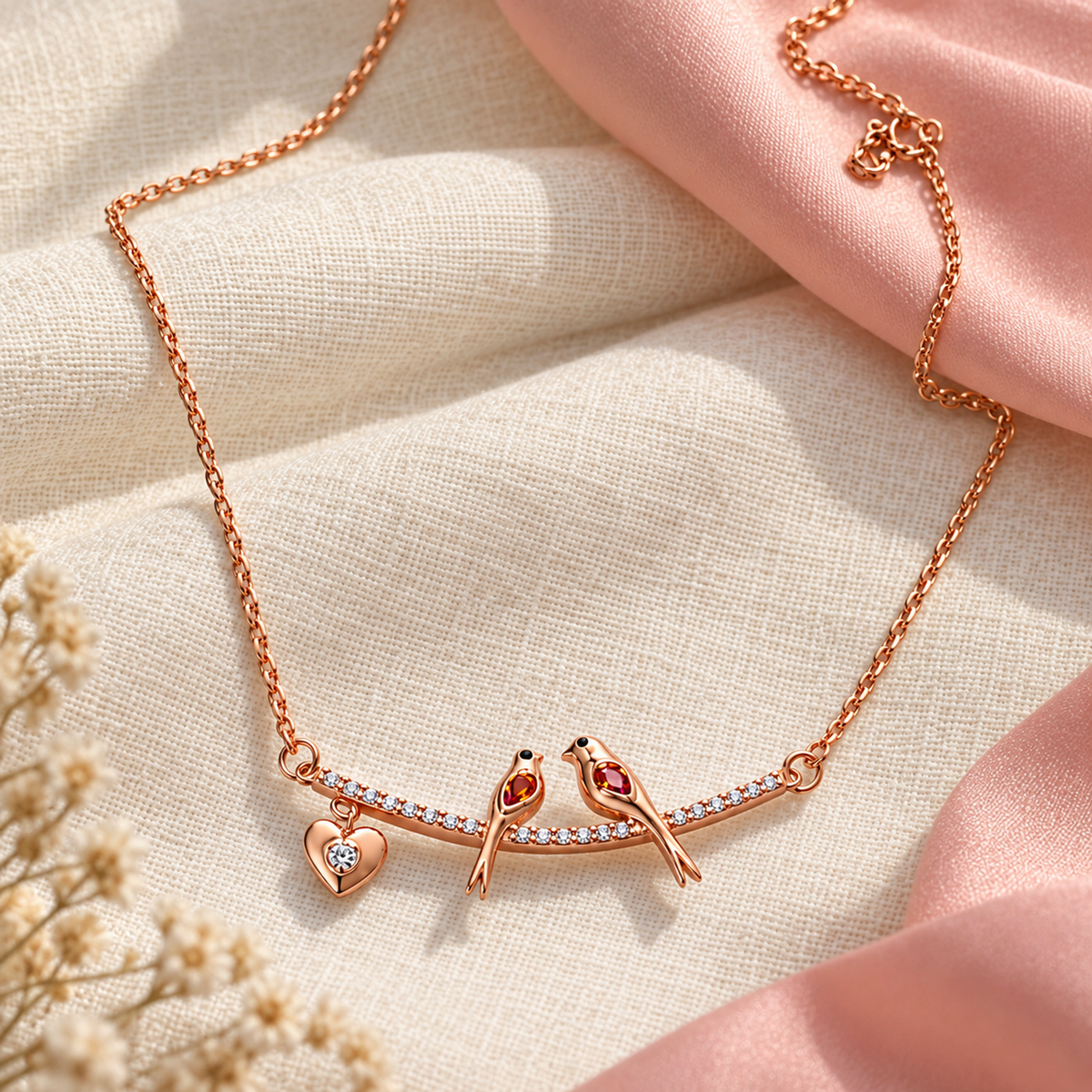 Rose gold silver necklace resting on a matte black slate backdrop.