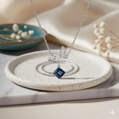 Sterling Silver Butterfly & Blue CZ Pendant Necklace by silvanya