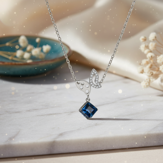 Sterling Silver Butterfly & Blue CZ Pendant Necklace by silvanya