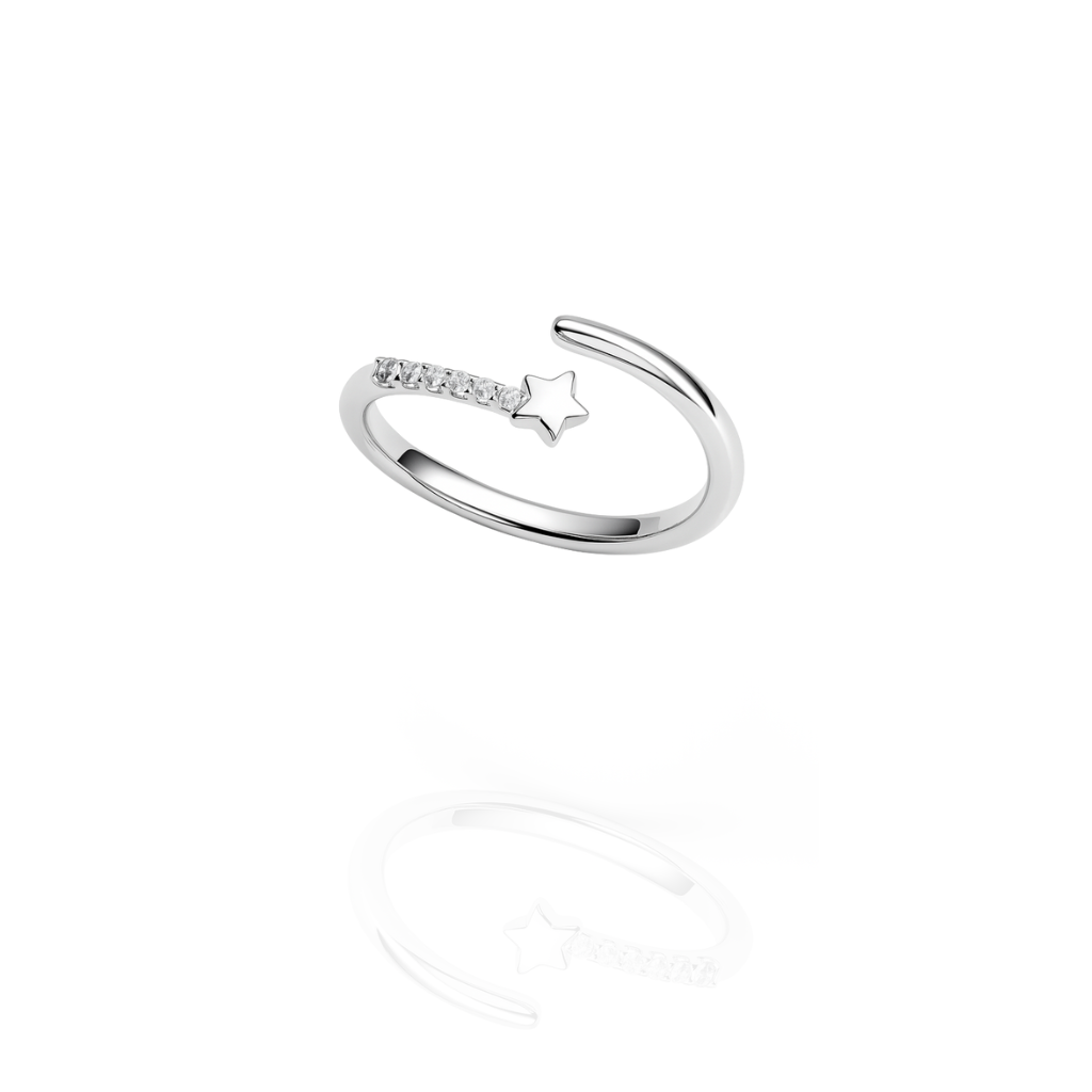 Sterling Silver Shooting Star Ring with Cubic Zirconia
