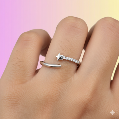 Sterling Silver Shooting Star Ring with Cubic Zirconia