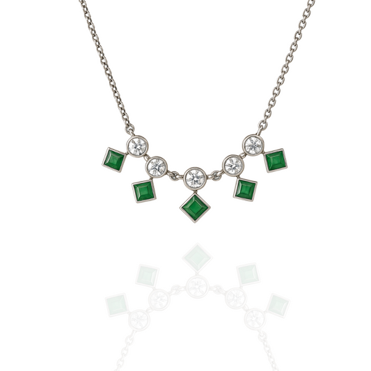 Sterling Silver Green & White CZ Geometric Necklace by silvanya