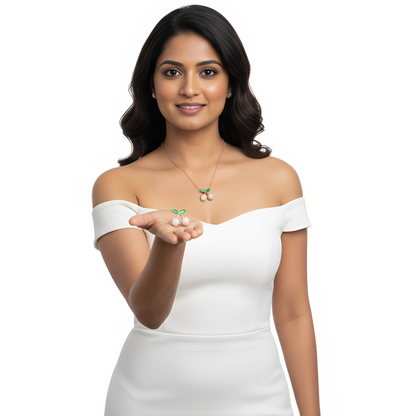 Rose Gold Cherry Pendant Necklace with CZ Stones