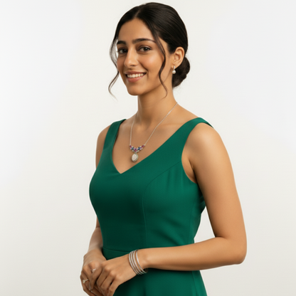 Sterling Silver Mother-of-Pearl Pendant Necklace with Multicolor CZ Accents