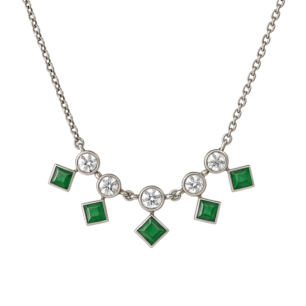 Sterling Silver Green & White CZ Geometric Necklace by silvanya