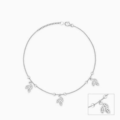 Silver 3 Leaves Charm Anklet