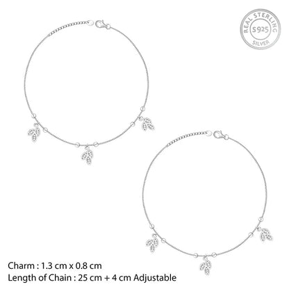 Silver 3 Leaves Charm Anklet