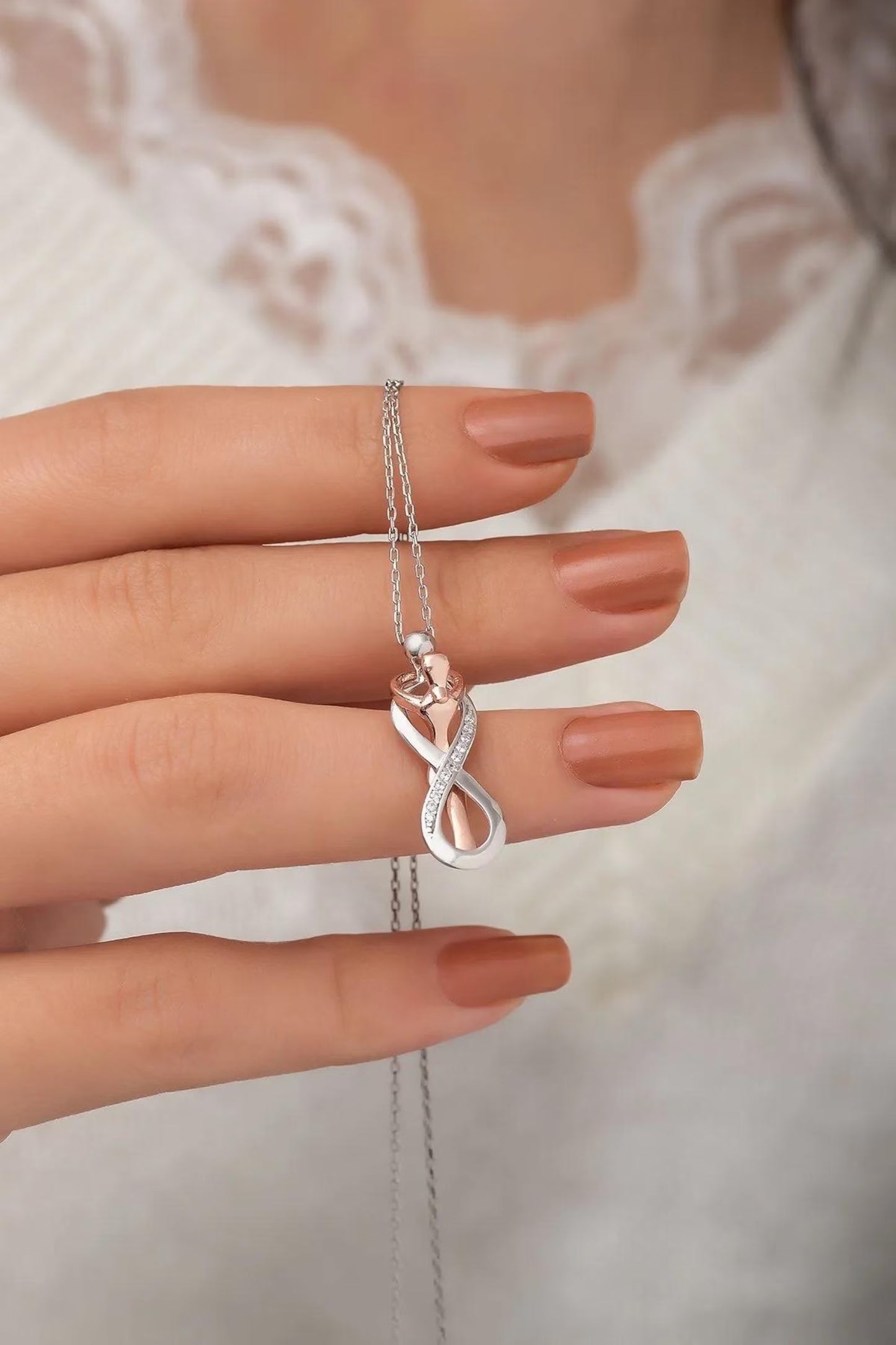 Rose Gold & Silver Infinity Embrace Pendant Necklace for Women – Silvanya