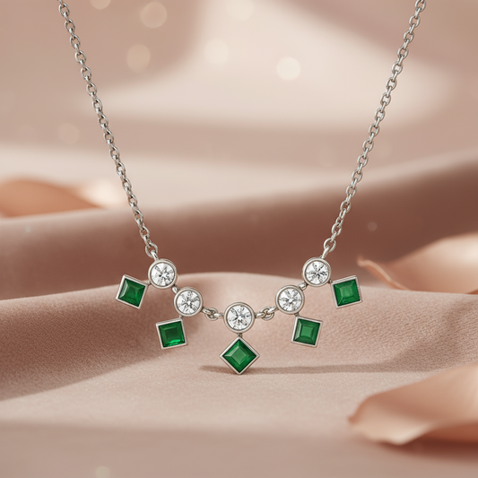 Sterling Silver Green & White CZ Geometric Necklace by silvanya