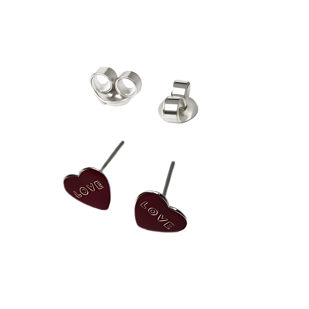 Sterling Silver Heart "LOVE" Stud Earrings